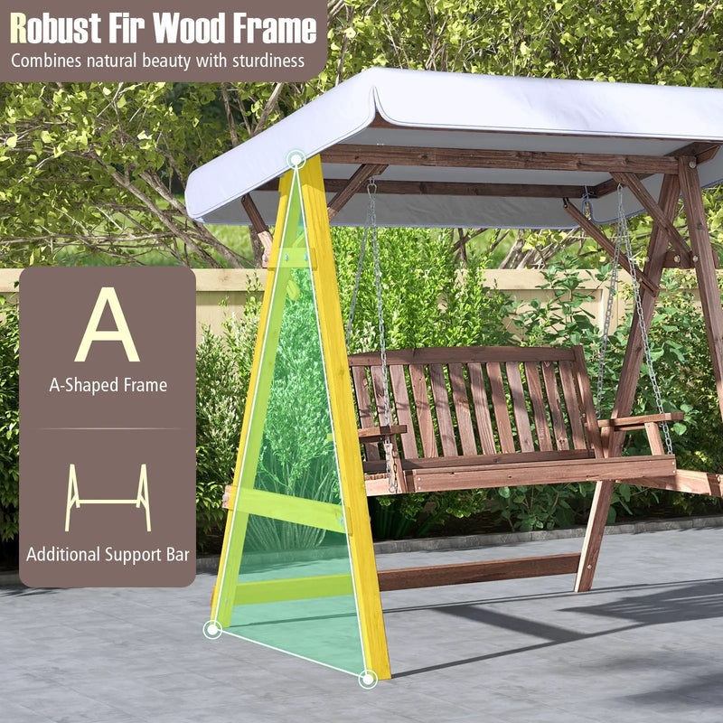 2-Person Porch Swing with Fir Wood Stand and Tilt Canopy-Brown by DirectDeals
