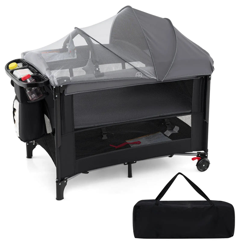 Foldable Baby Bassinet with 4 Adjustable Heights Changing Table and Mattress by DirectDeals