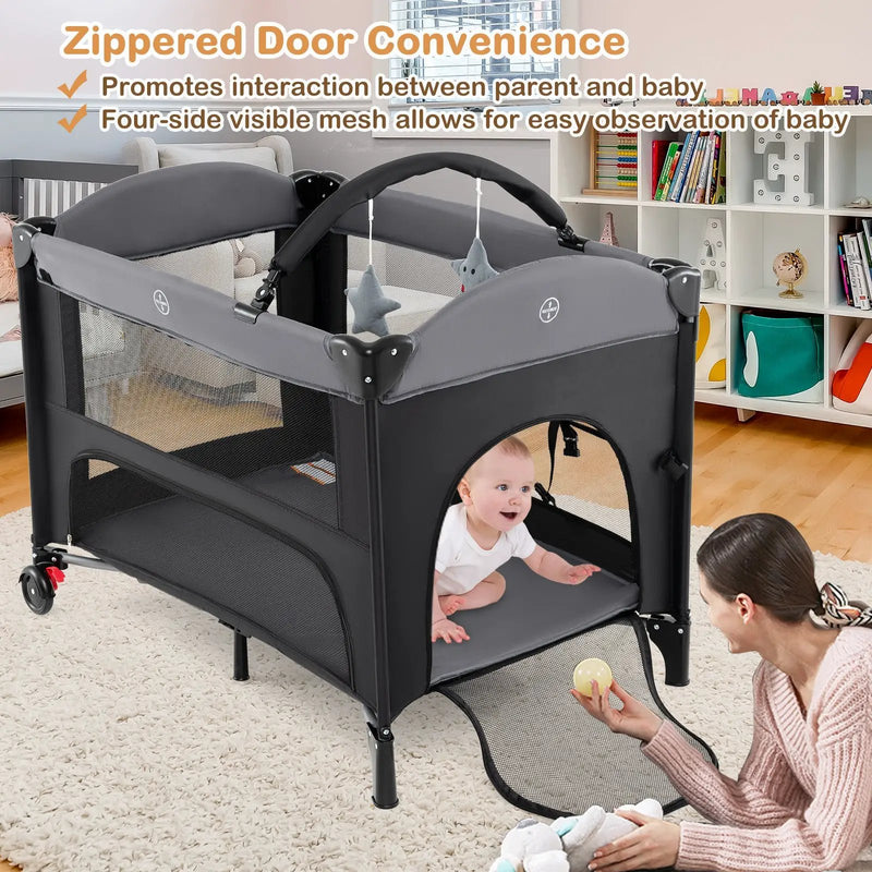 Foldable Baby Bassinet with 4 Adjustable Heights Changing Table and Mattress by DirectDeals