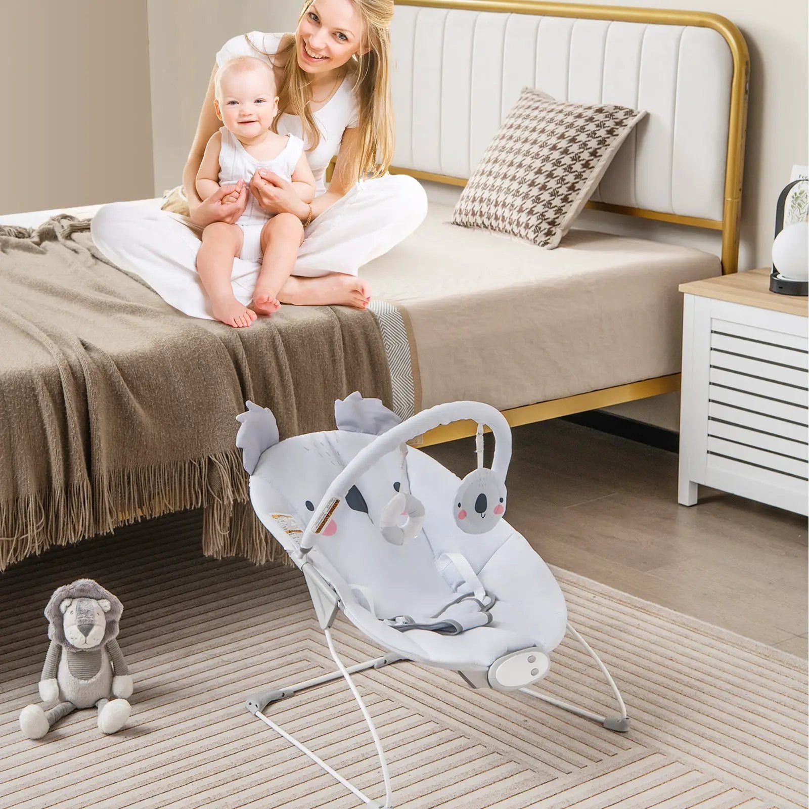 Portable Baby Bouncer Infant Rocker Seat with Detachable Toy Bar-Gray by DirectDeals
