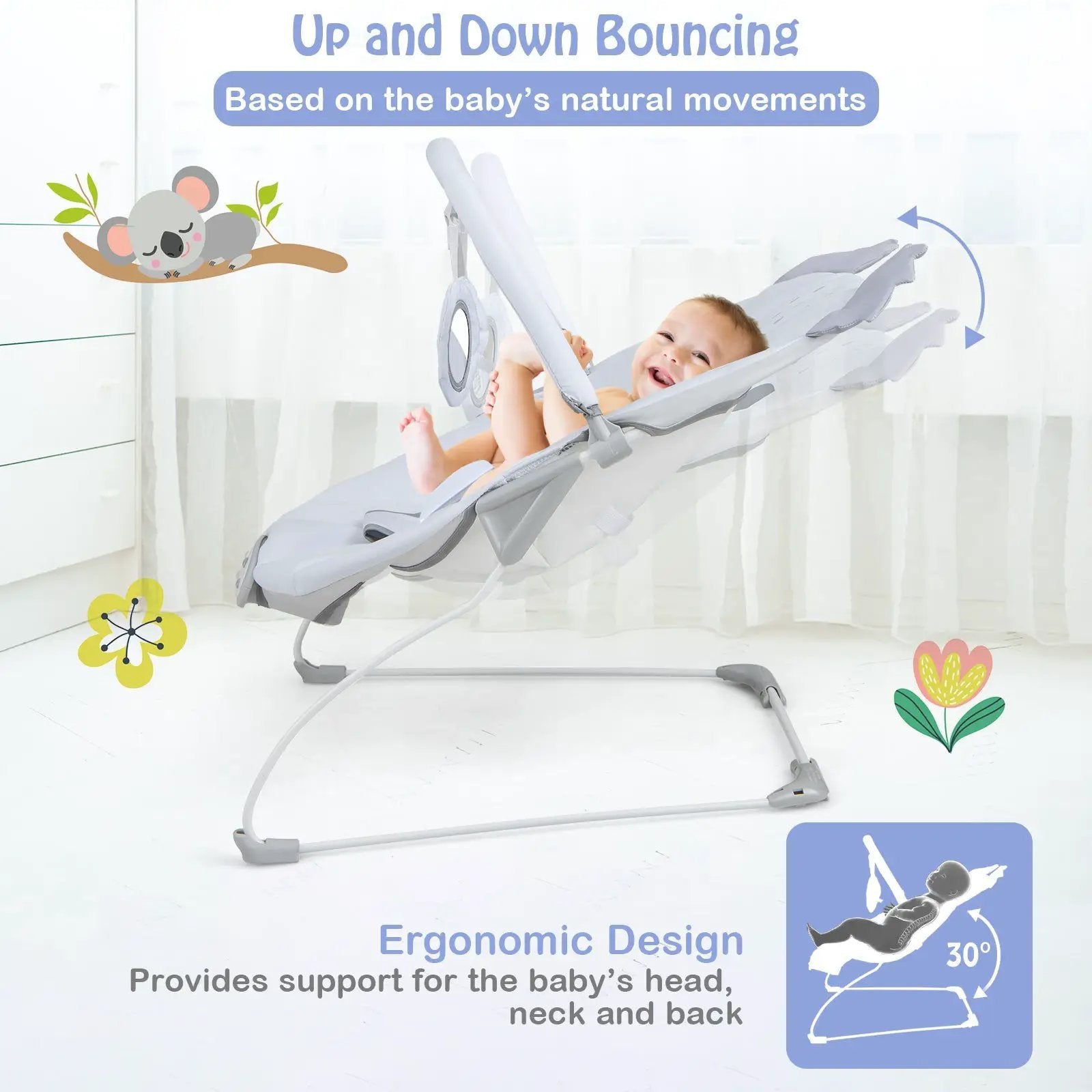 Portable Baby Bouncer Infant Rocker Seat with Detachable Toy Bar-Gray by DirectDeals