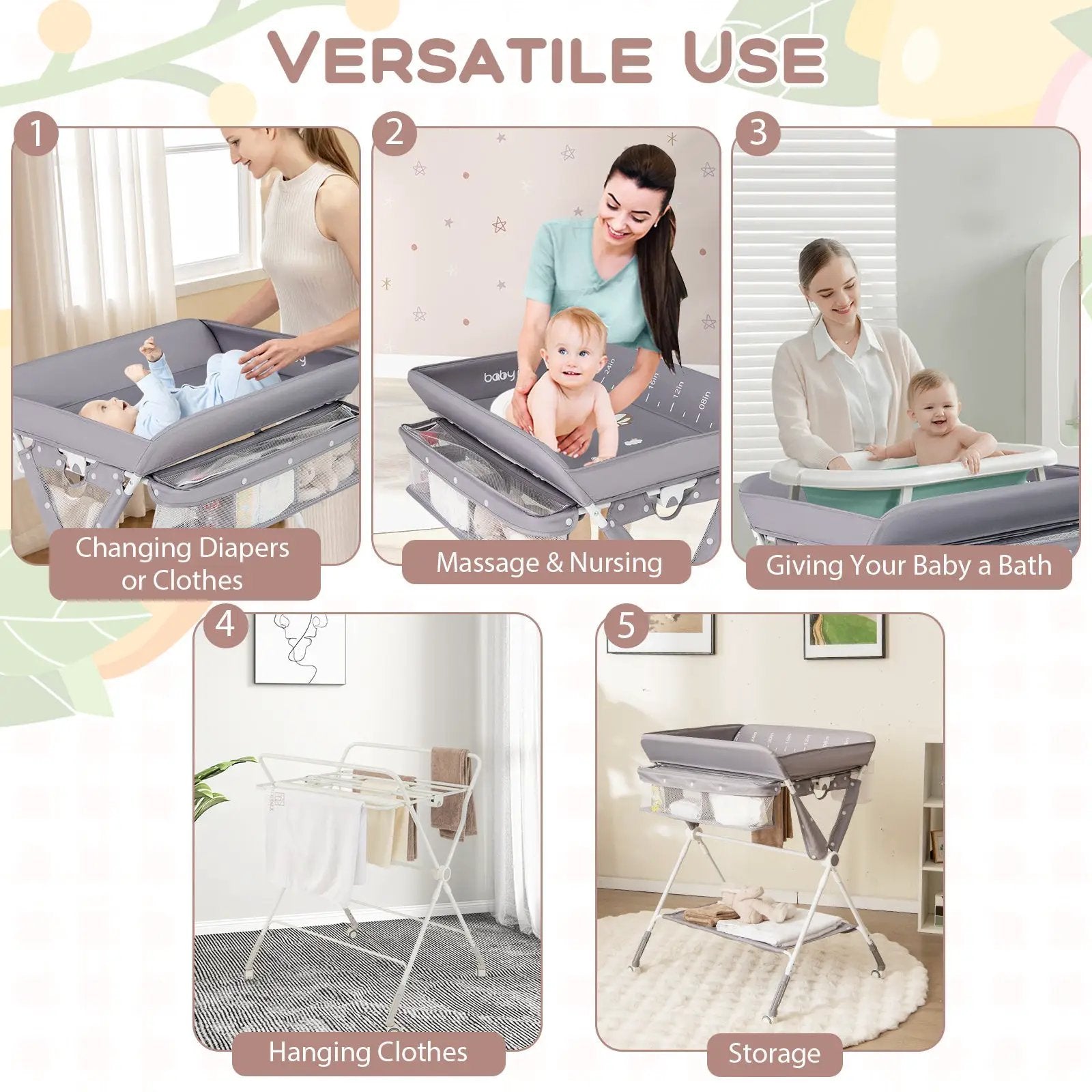 Portable Baby Changing Table with 3-Level Adjustable Height by DirectDeals