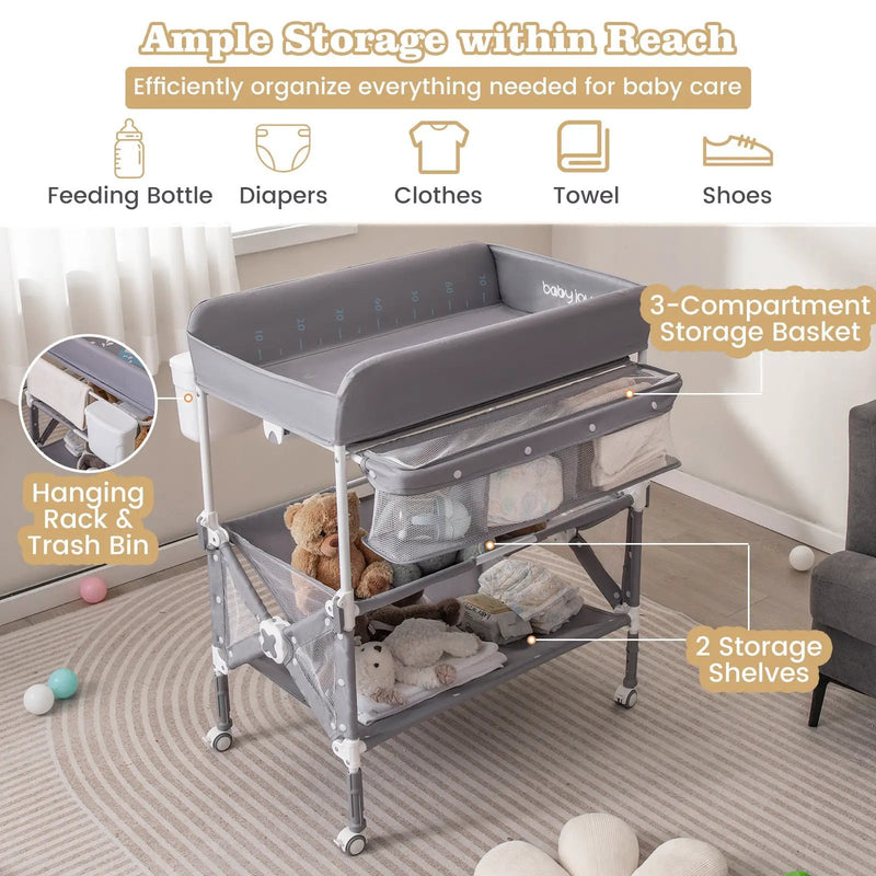 Portable Baby Changing Table with Wheels and Large Storage Rack by DirectDeals
