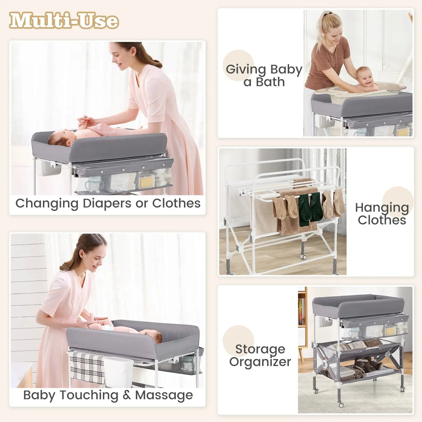 Portable Baby Changing Table with Wheels and Large Storage Rack by DirectDeals