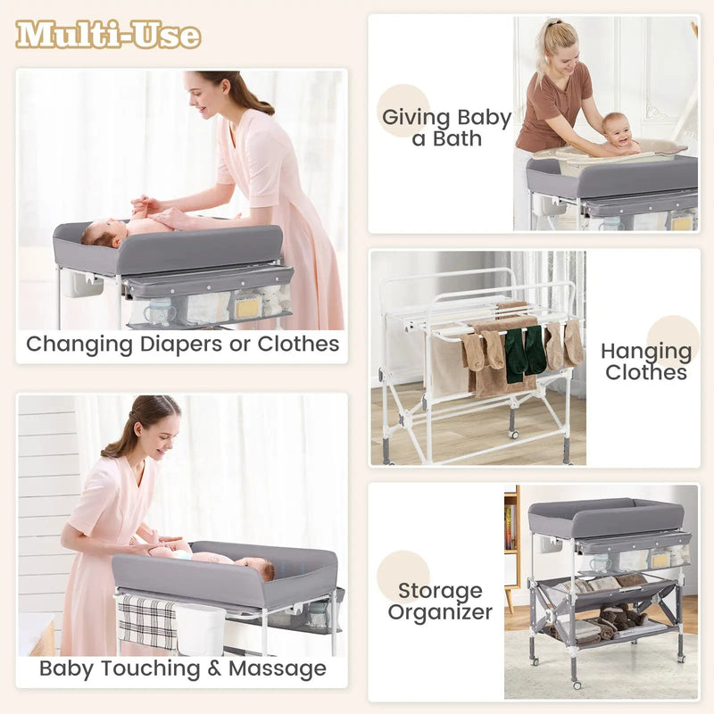 Portable Baby Changing Table with Wheels and Large Storage Rack by DirectDeals