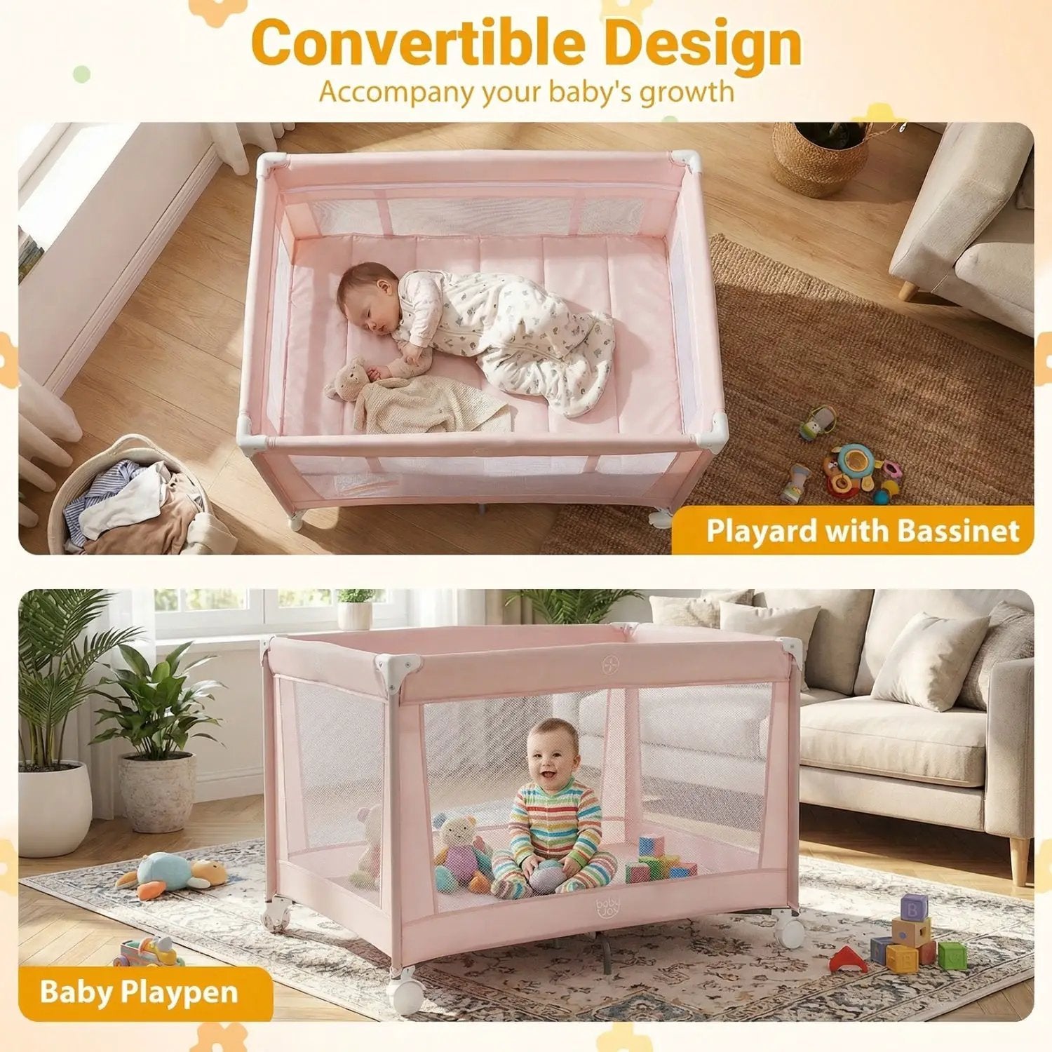 Portable Baby Playard Folding Travel Crib for Infants with Soft Mattress by DirectDeals