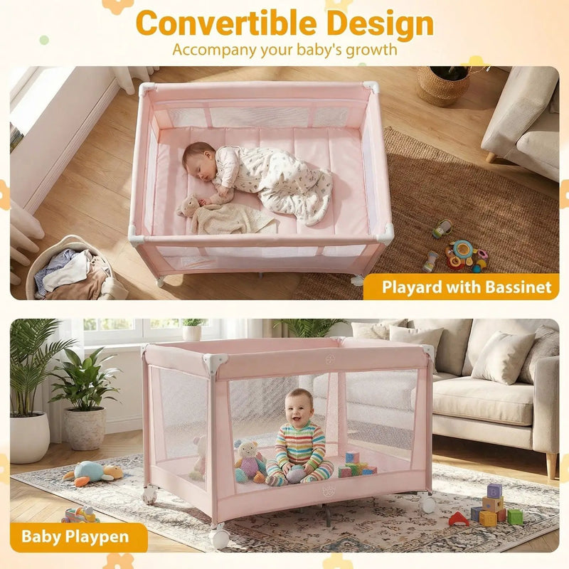 Portable Baby Playard Folding Travel Crib for Infants with Soft Mattress by DirectDeals