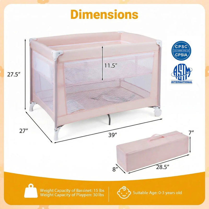 Portable Baby Playard Folding Travel Crib for Infants with Soft Mattress by DirectDeals