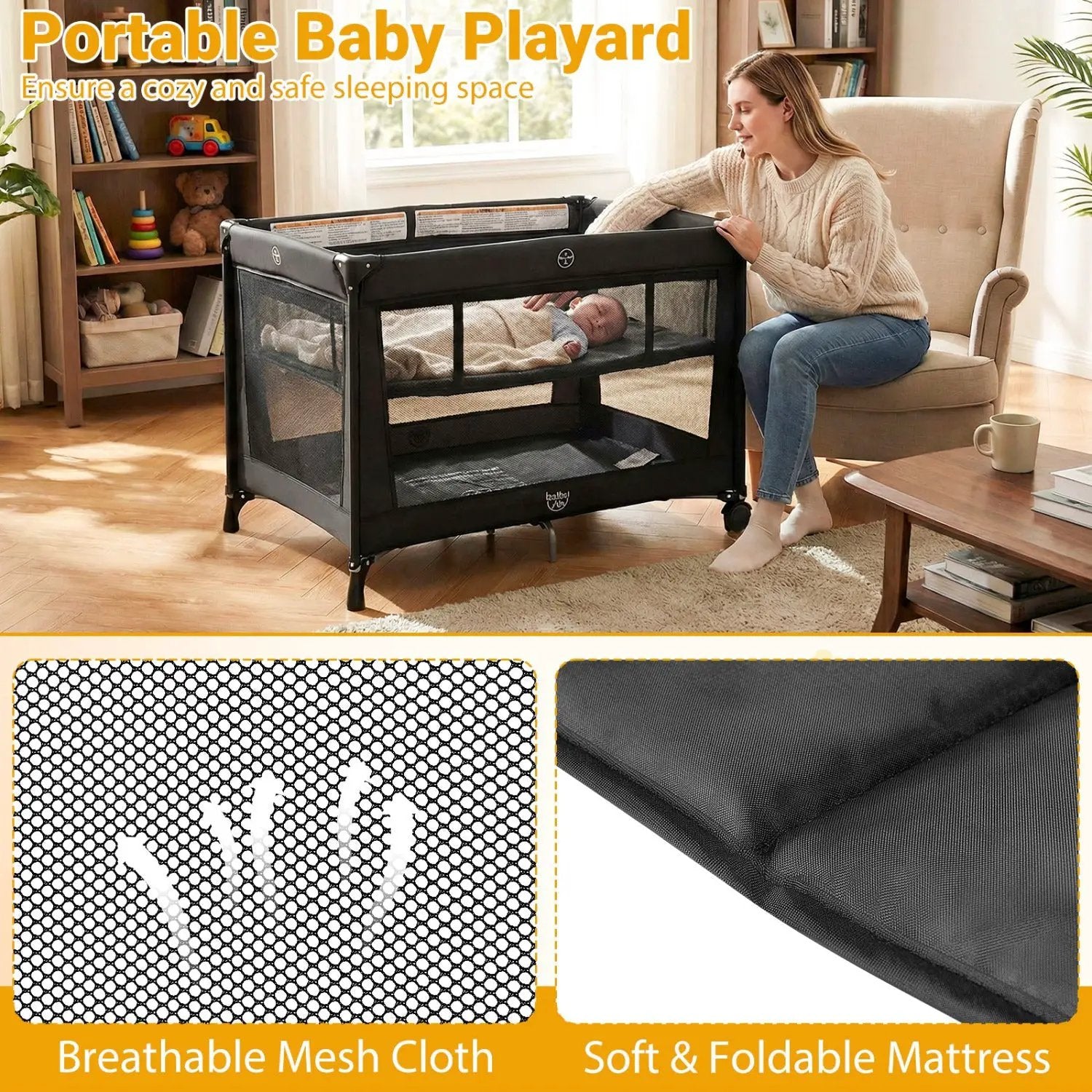 Portable Baby Playard Folding Travel Crib for Infants with Soft Mattress by DirectDeals