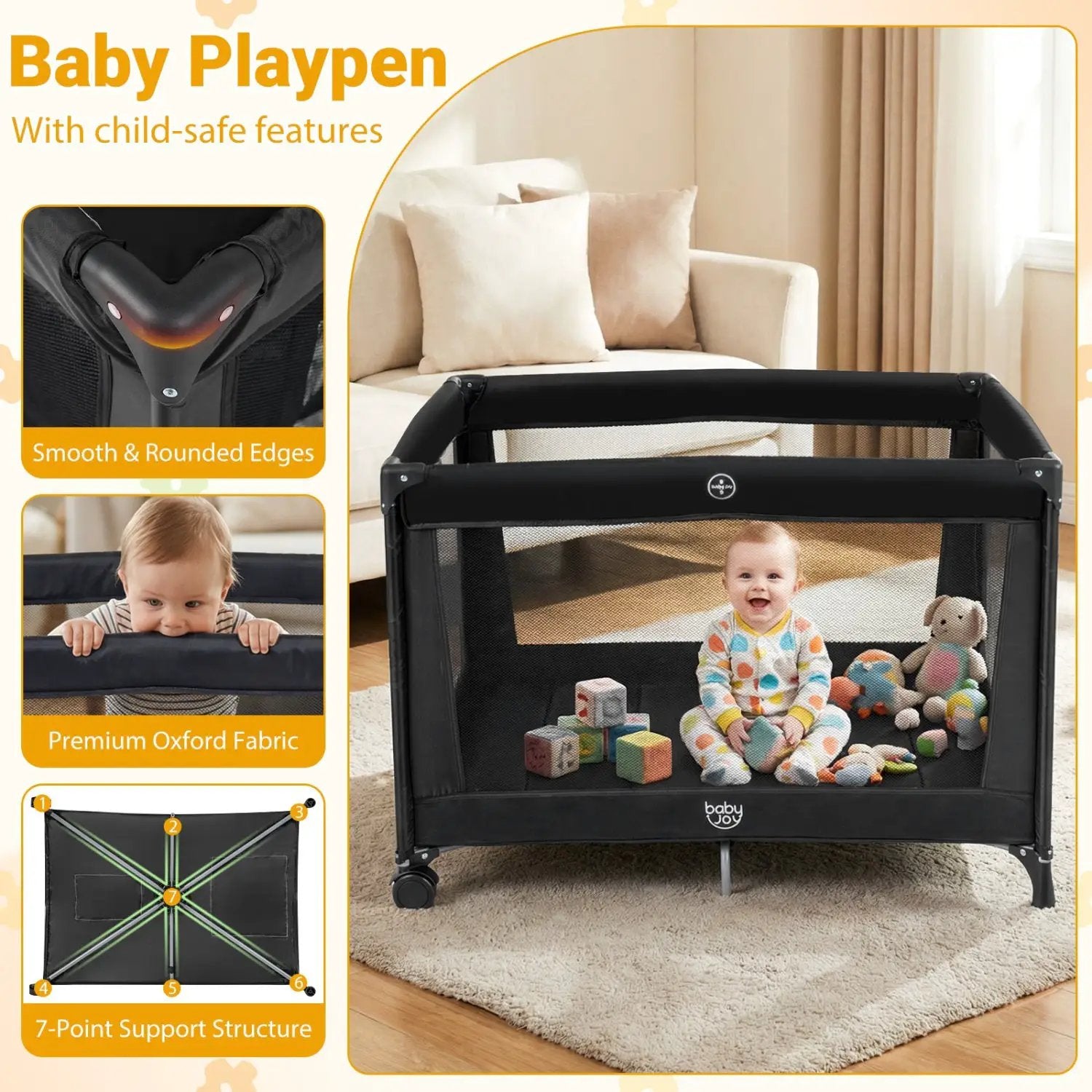 Portable Baby Playard Folding Travel Crib for Infants with Soft Mattress by DirectDeals