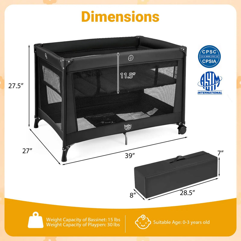 Portable Baby Playard Folding Travel Crib for Infants with Soft Mattress by DirectDeals