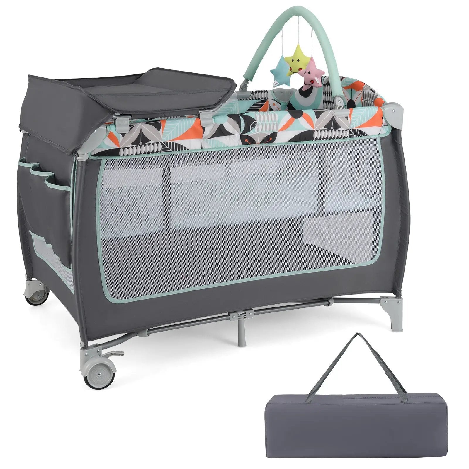 3-in-1 Portable Baby Playard with Zippered Door and Toy Bar by DirectDeals