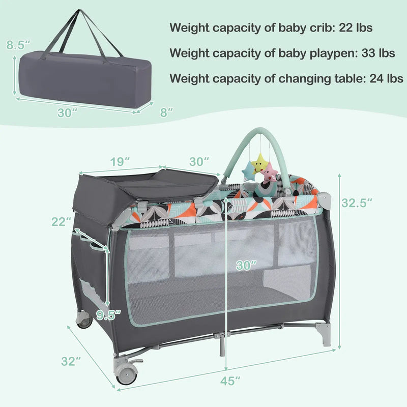 3-in-1 Portable Baby Playard with Zippered Door and Toy Bar by DirectDeals