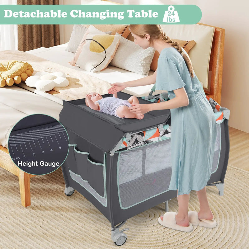 3-in-1 Portable Baby Playard with Zippered Door and Toy Bar by DirectDeals