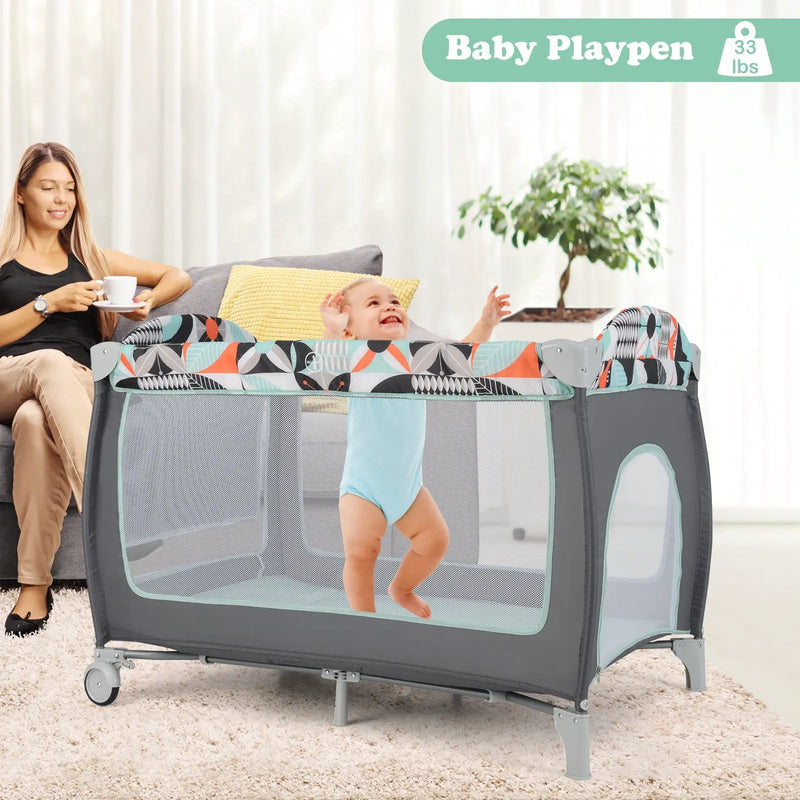 3-in-1 Portable Baby Playard with Zippered Door and Toy Bar by DirectDeals