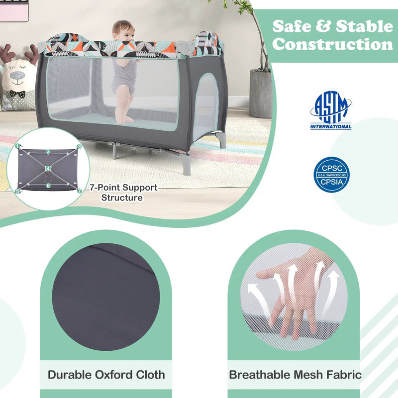 3-in-1 Portable Baby Playard with Zippered Door and Toy Bar by DirectDeals