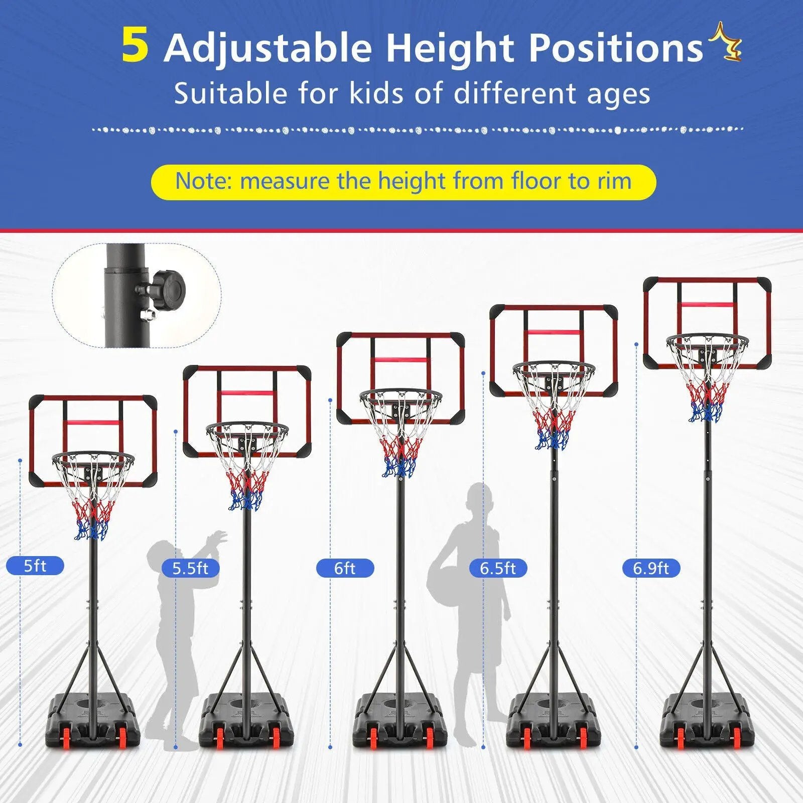 Basketball Hoop Stand 5 Feet-6.8 Feet Height Adjustable by DirectDeals