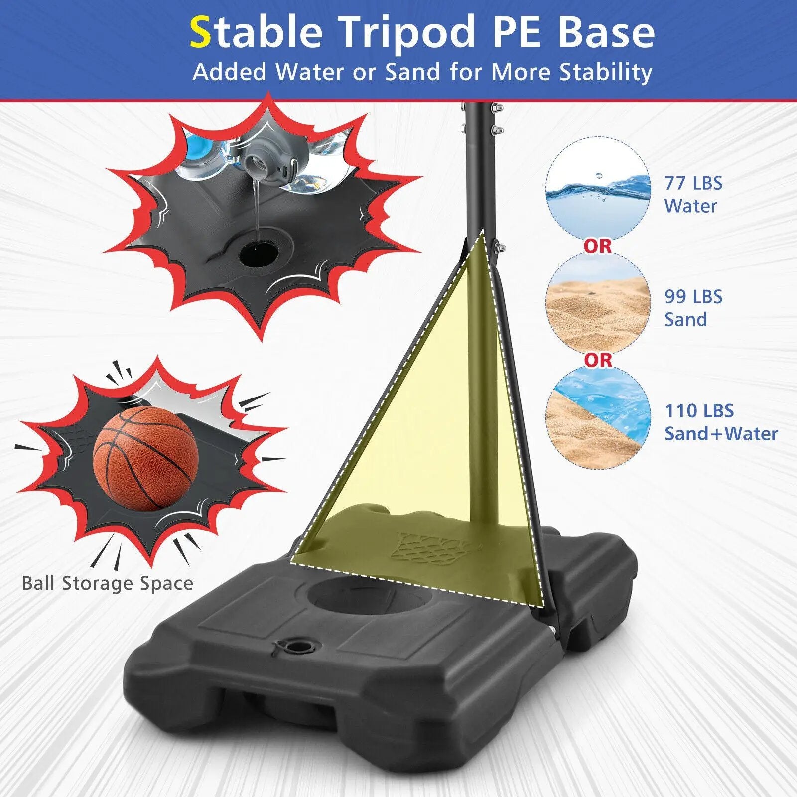 Basketball Hoop Stand 5 Feet-6.8 Feet Height Adjustable by DirectDeals