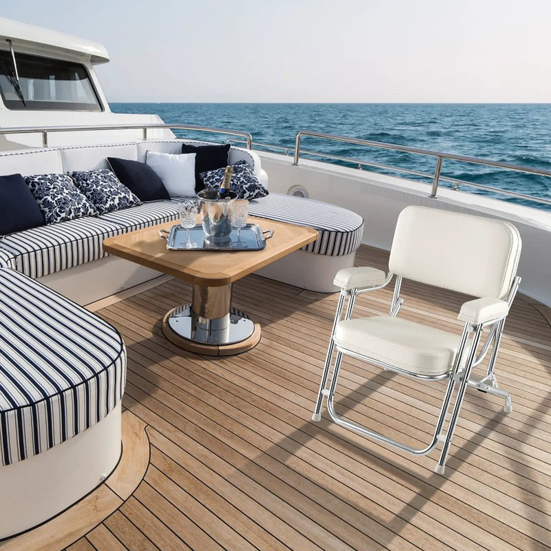 Portable Aluminum Boat Deck Beach Chair with Cushioned Seat-White by DirectDeals