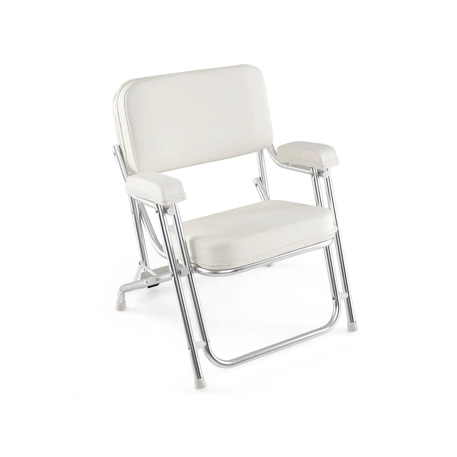 Portable Aluminum Boat Deck Beach Chair with Cushioned Seat-White by DirectDeals