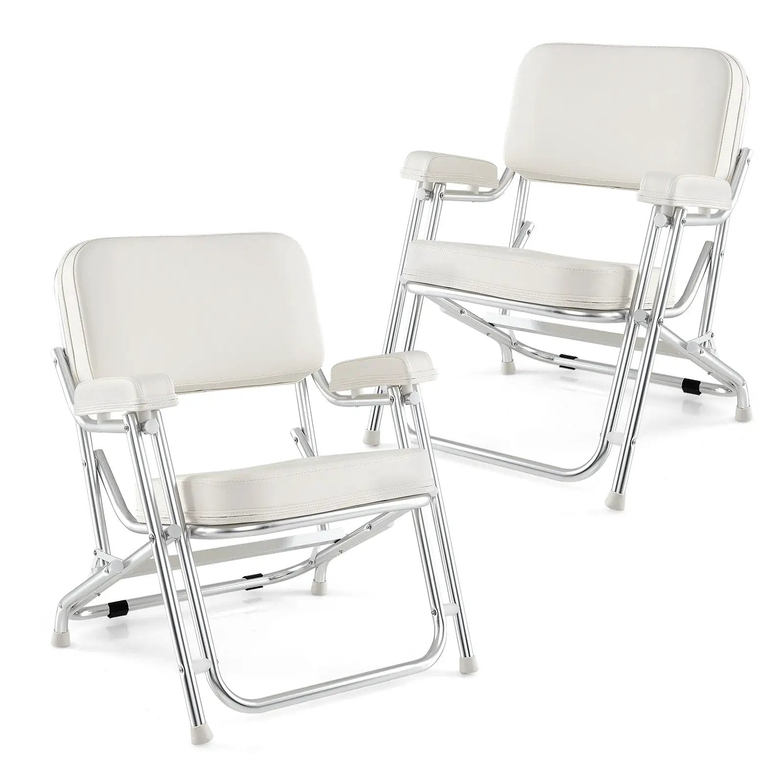 Portable Aluminum Boat Deck Beach Chair with Cushioned Seat-White by DirectDeals