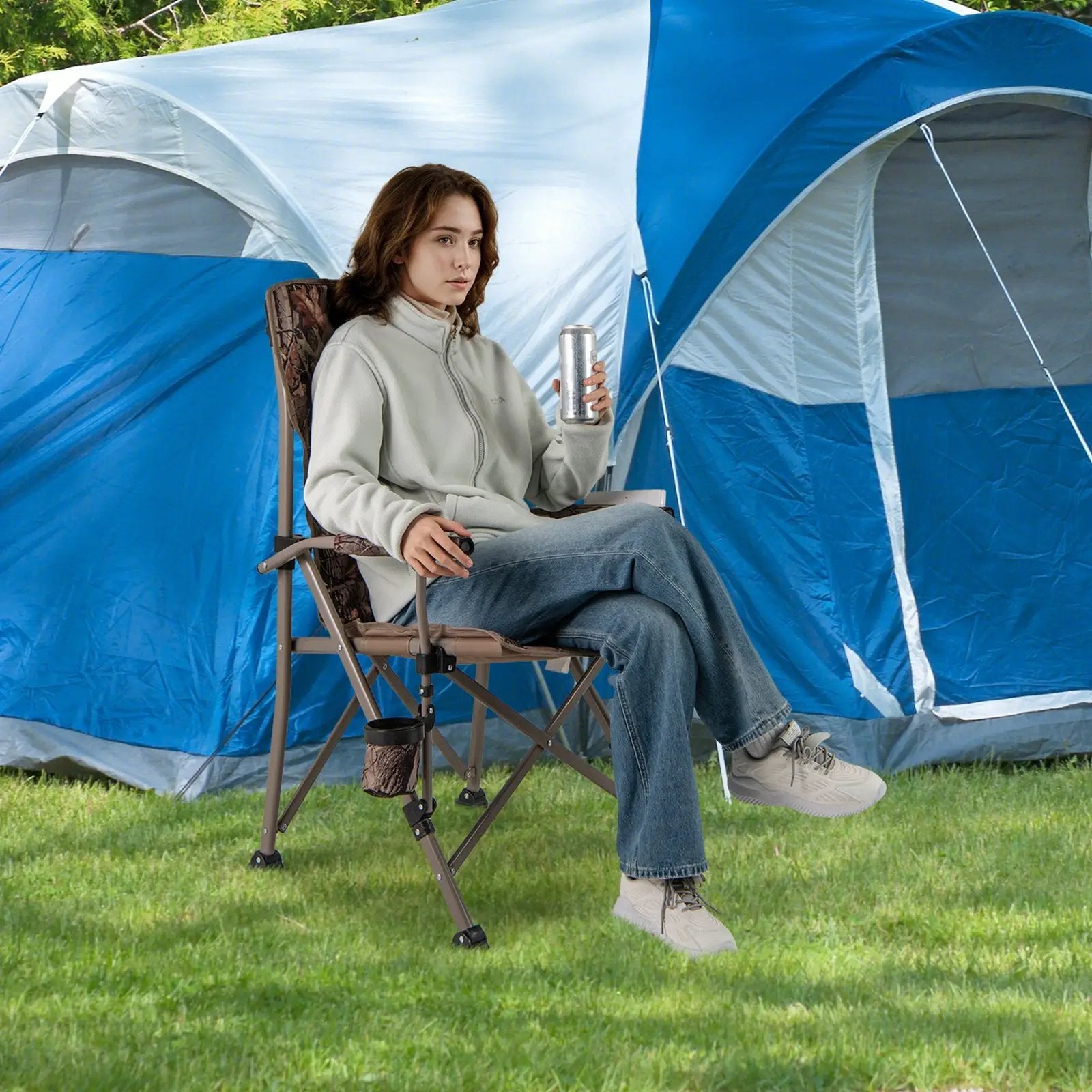 Portable Camping Chair with 400 LBS Metal Frame and Anti-Slip Feet by DirectDeals