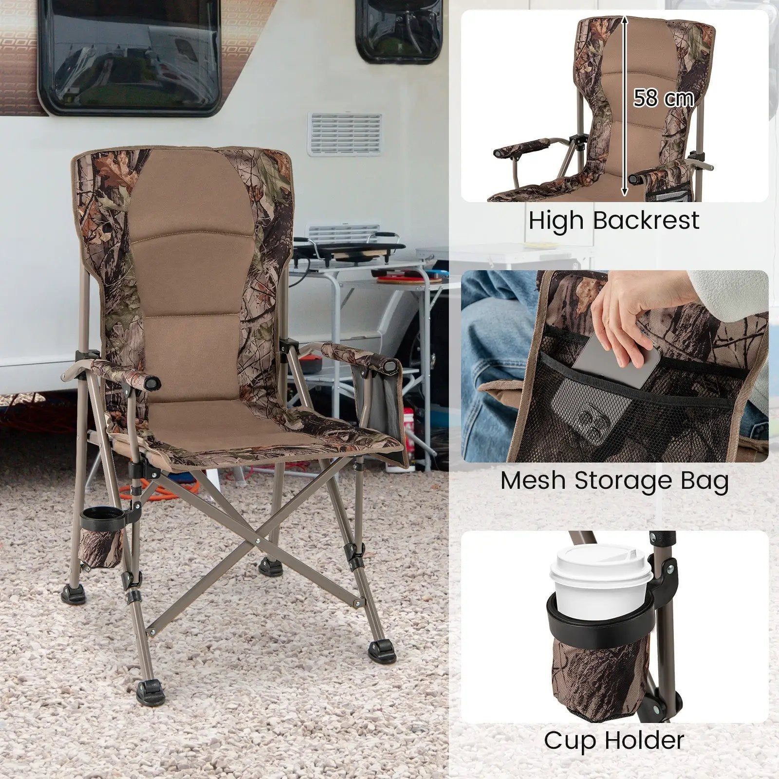 Portable Camping Chair with 400 LBS Metal Frame and Anti-Slip Feet by DirectDeals