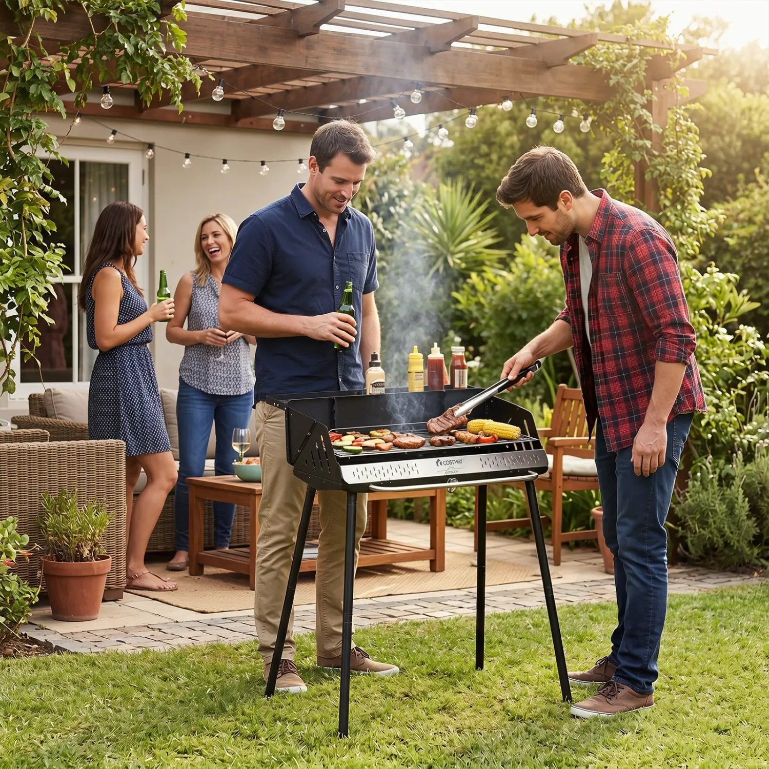 Portable Charcoal Grill with Adjustable Legs & Carrying Bag by DirectDeals