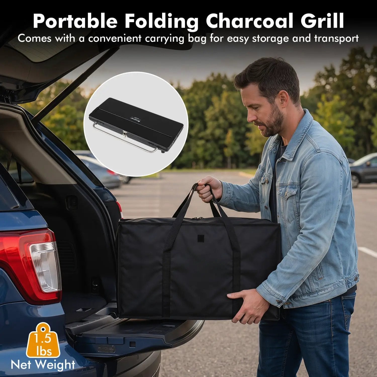 Portable Charcoal Grill with Adjustable Legs & Carrying Bag by DirectDeals