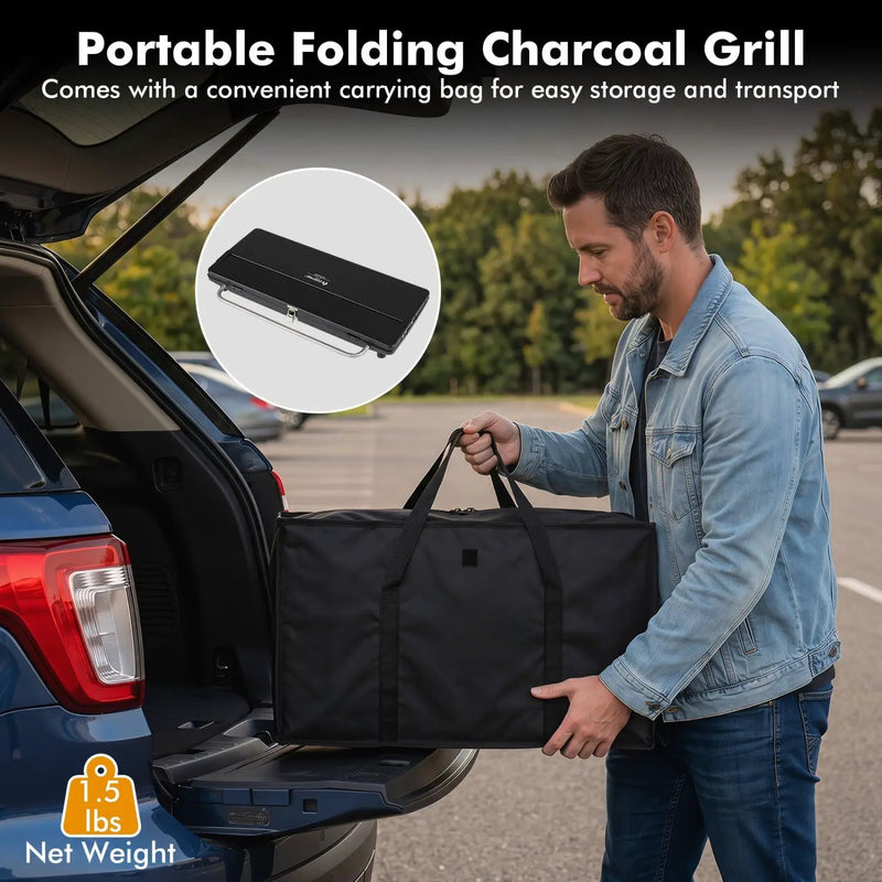 Portable Charcoal Grill with Adjustable Legs & Carrying Bag by DirectDeals