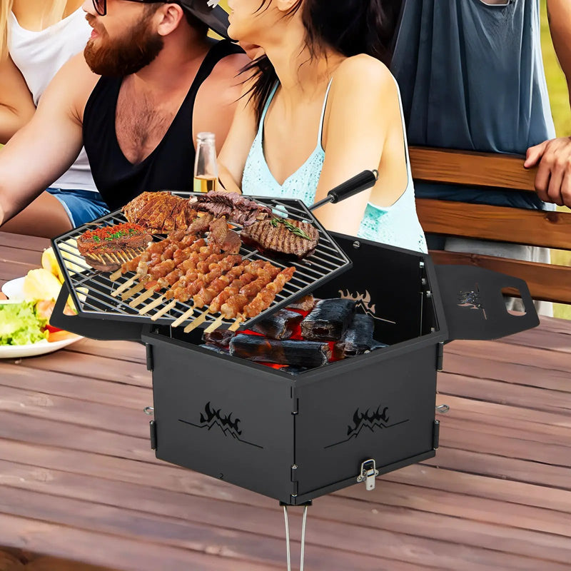 Portable Charcoal Grill Stove Rotatable with Foldable Body and Legs with Handles by DirectDeals