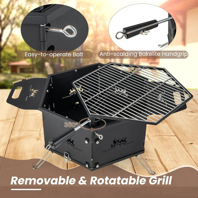 Portable Charcoal Grill Stove Rotatable with Foldable Body and Legs with Handles by DirectDeals