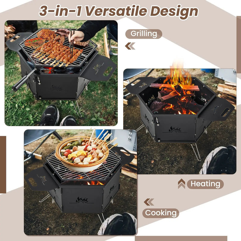 Portable Charcoal Grill Stove Rotatable with Foldable Body and Legs with Handles by DirectDeals