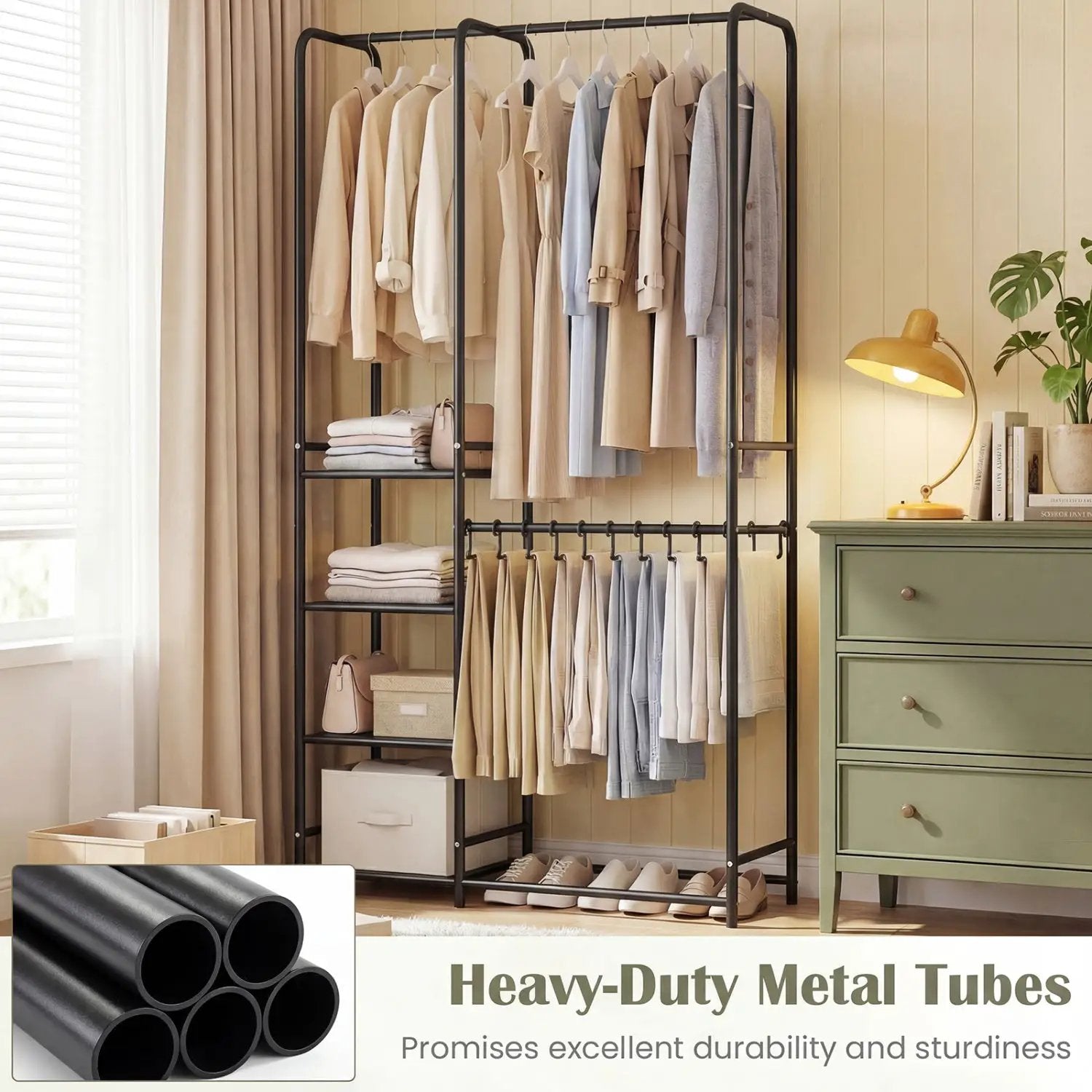 Portable Closet with Pants Hangers and 2 Hanging Rods and 4 Storage Shelves by DirectDeals