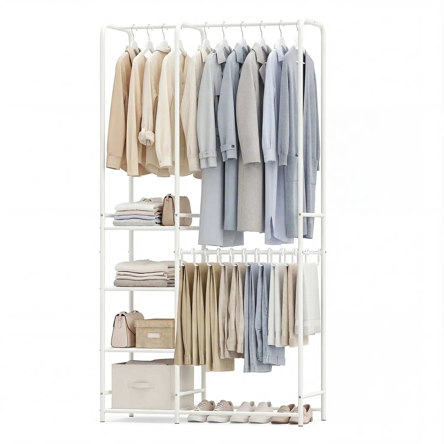 Portable Closet with Pants Hangers and 2 Hanging Rods and 4 Storage Shelves by DirectDeals