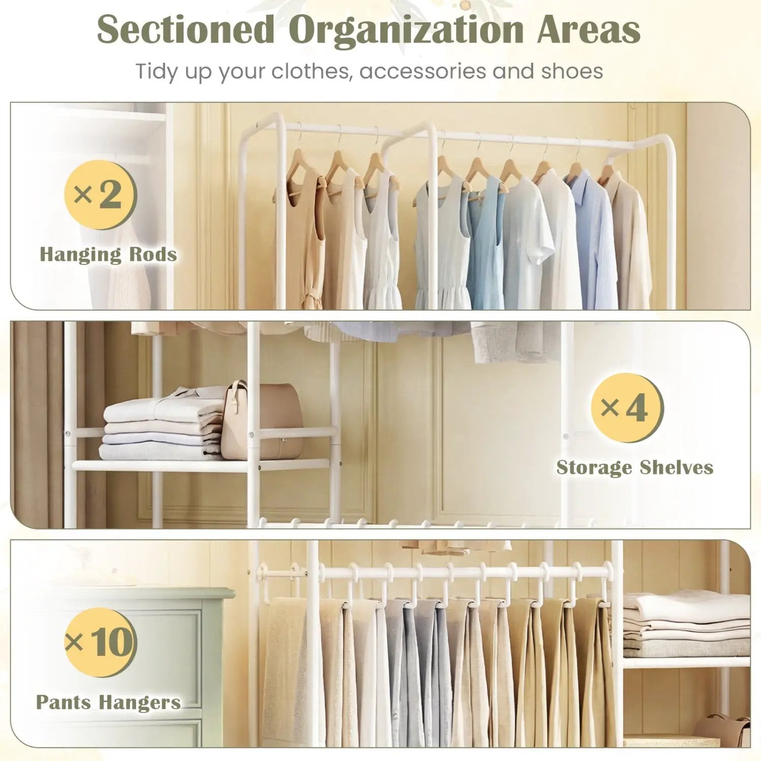 Portable Closet with Pants Hangers and 2 Hanging Rods and 4 Storage Shelves by DirectDeals