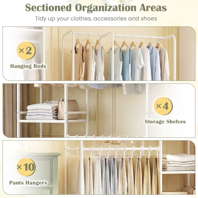 Portable Closet with Pants Hangers and 2 Hanging Rods and 4 Storage Shelves by DirectDeals