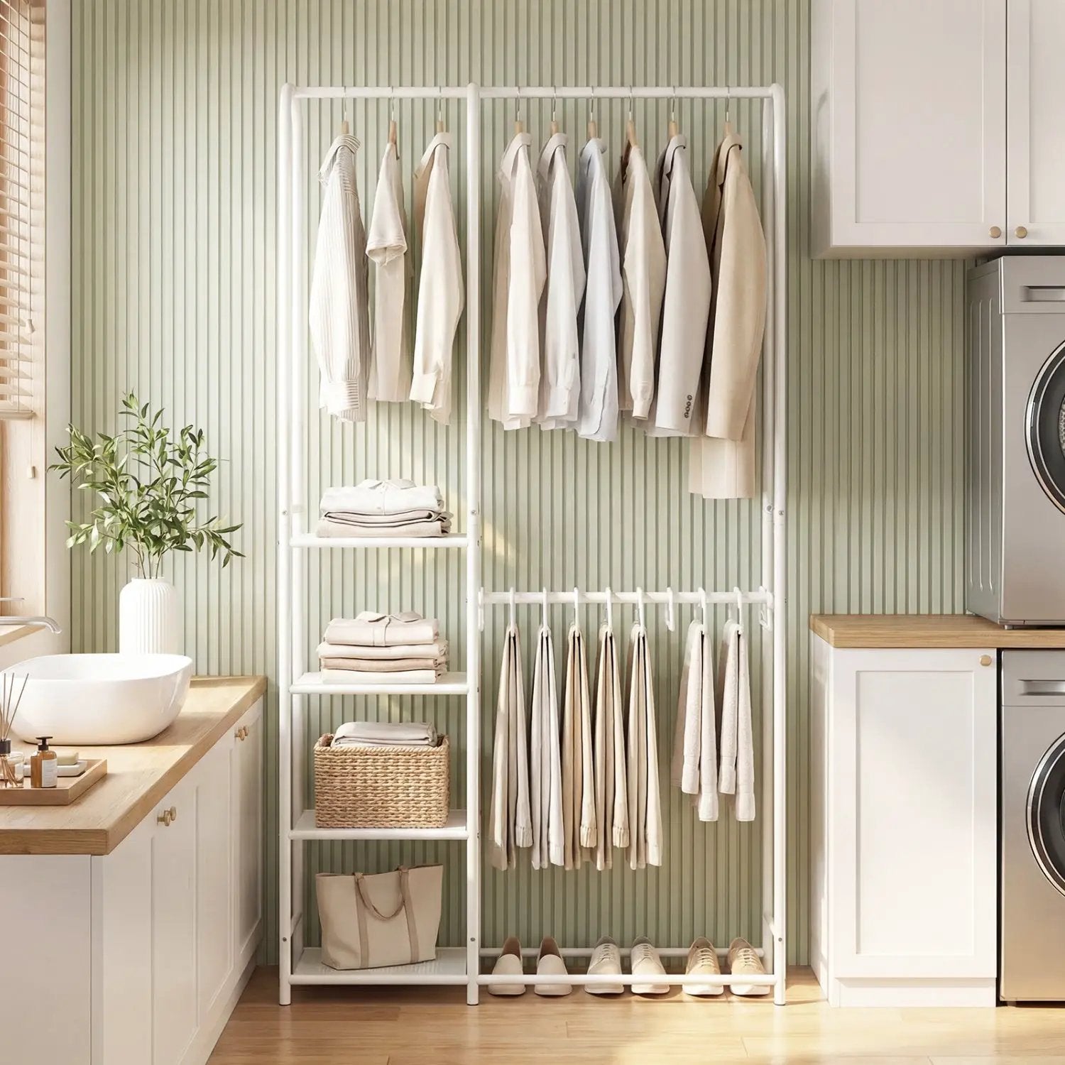Portable Closet with Pants Hangers and 2 Hanging Rods and 4 Storage Shelves by DirectDeals