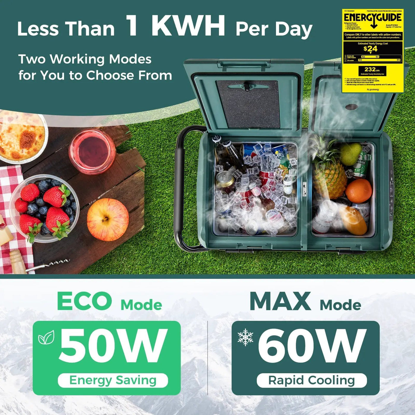 64QT Portable Compressor Fridge Freezer for Vehicles Camping Travel Truck RV Boat by DirectDeals