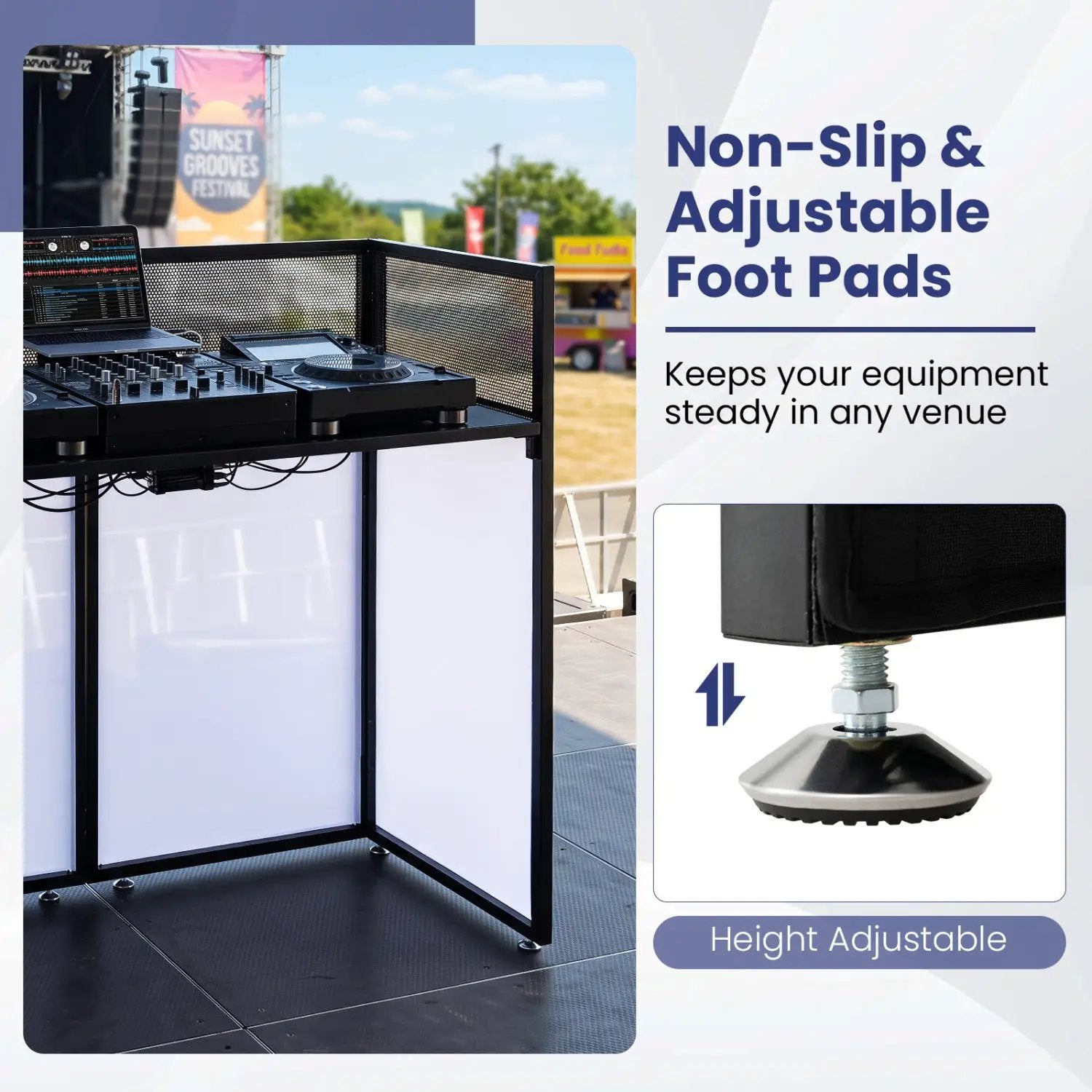Portable DJ Booth with Adjustable Feet and Detachable Tabletop by DirectDeals