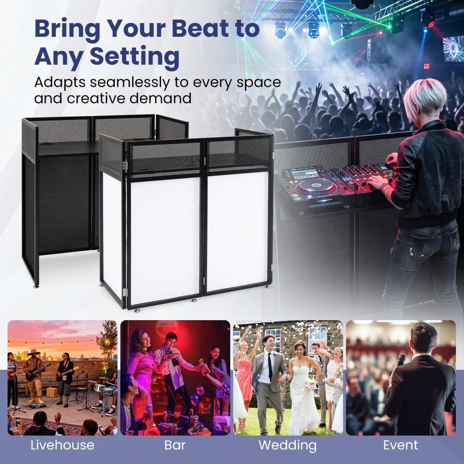 Portable DJ Booth with Adjustable Feet and Detachable Tabletop by DirectDeals