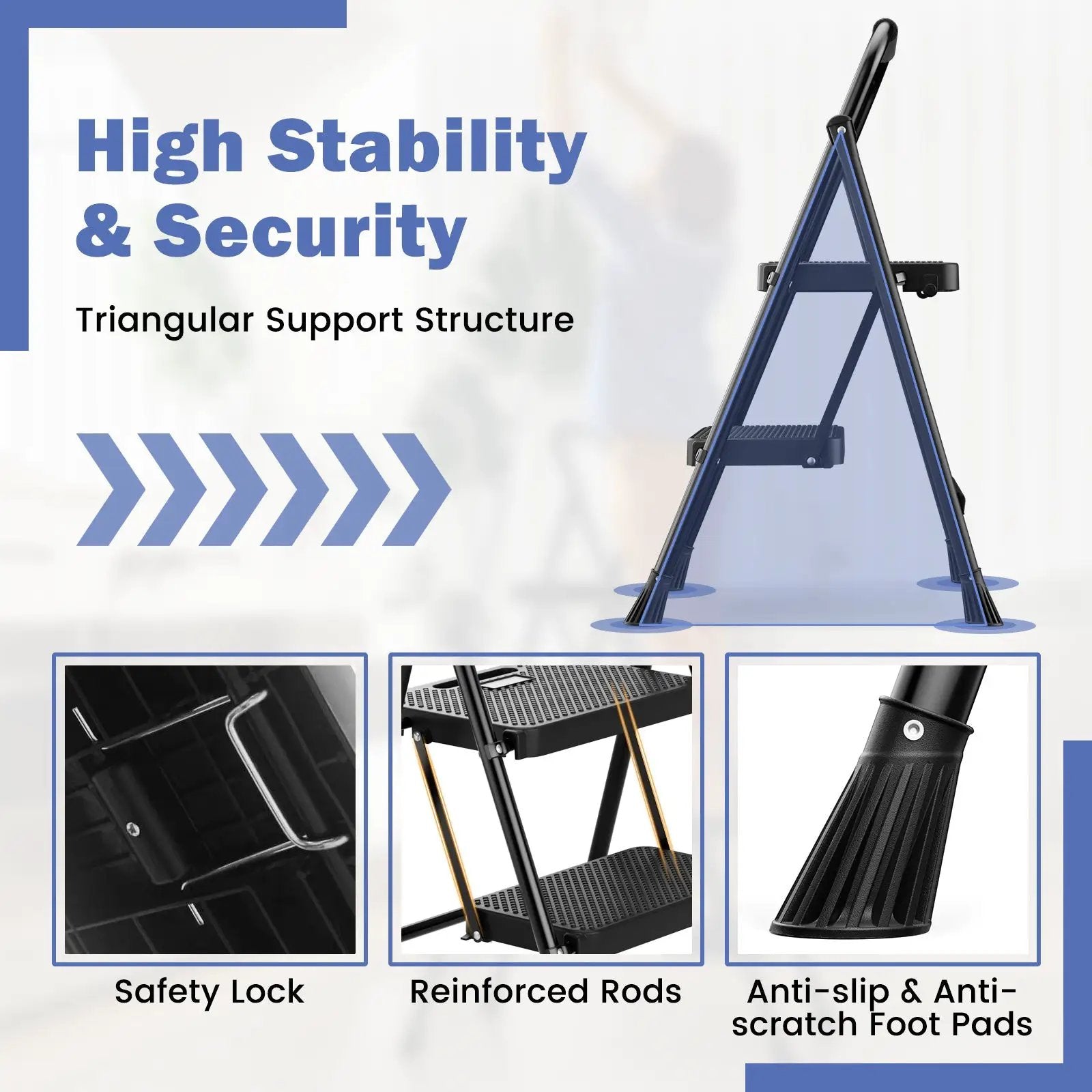Portable Folding 2 Step Ladder with Wide Anti-Slip Pedal-Black by DirectDeals