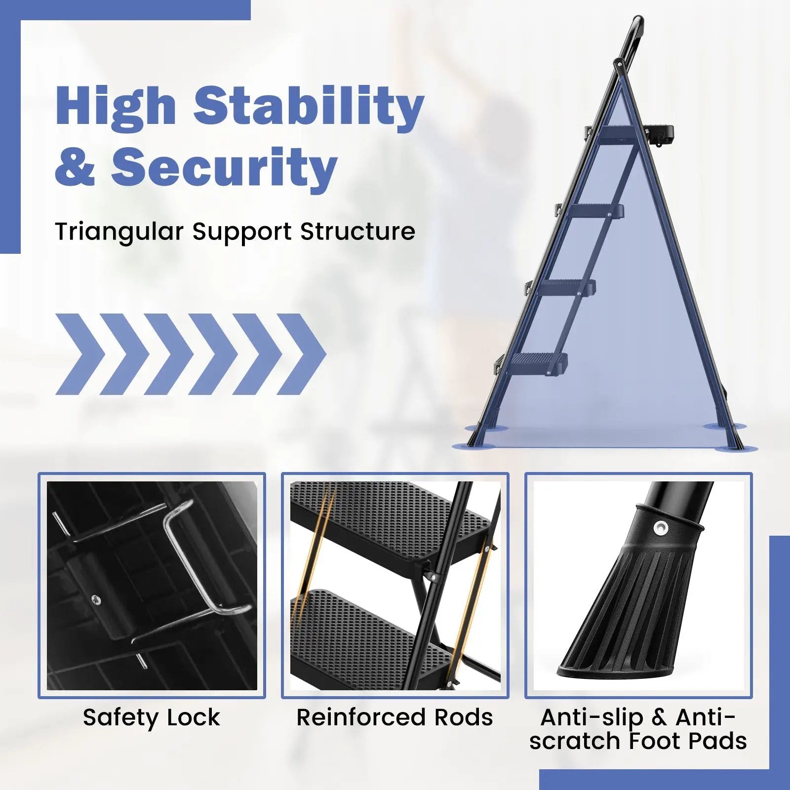 Portable Folding 4 Step Ladder Stool for Adults with Wide Anti-Slip Pedal-Black by DirectDeals