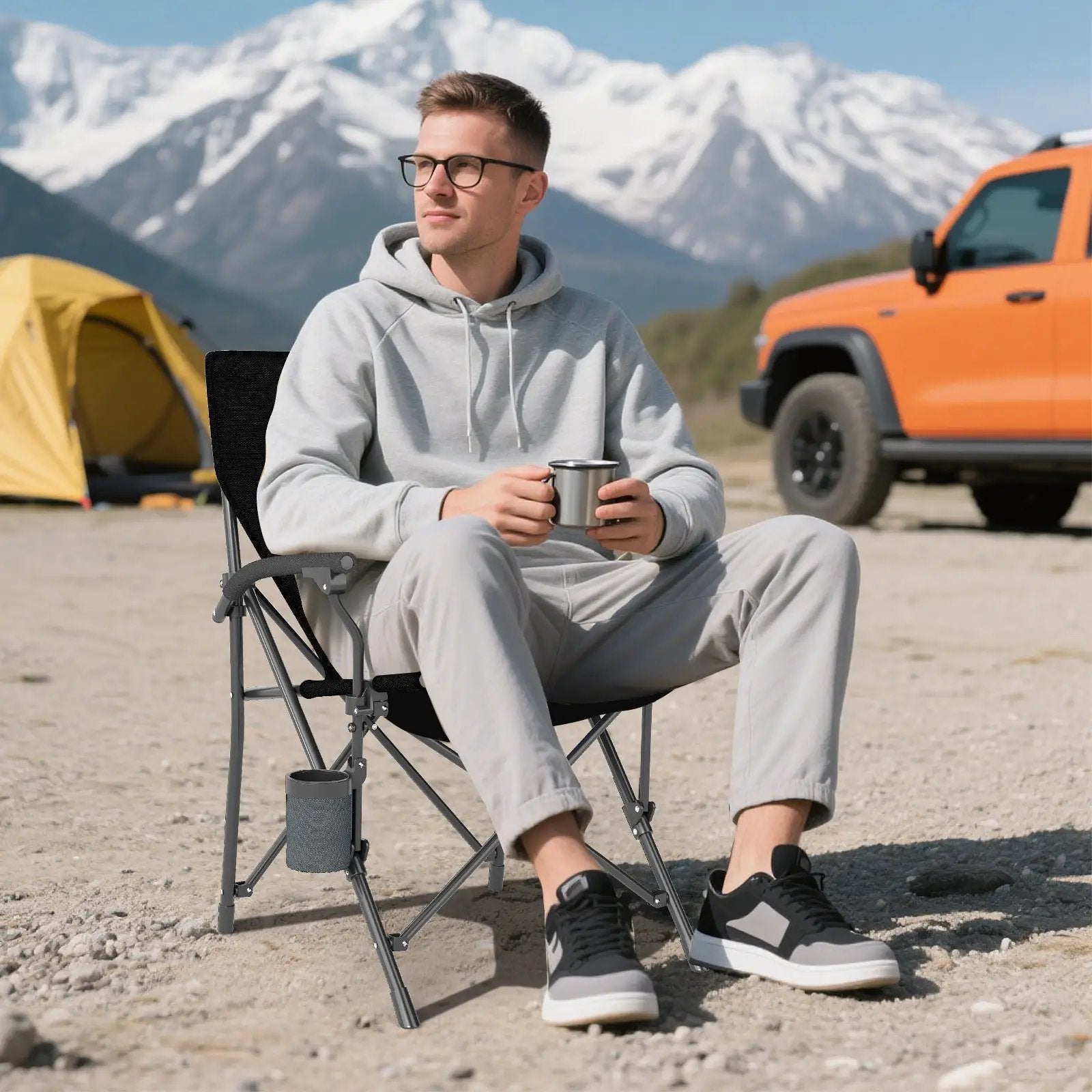 Portable Folding Oxford Cloth Camping Chair with Cup Holder and Side Pocket by DirectDeals