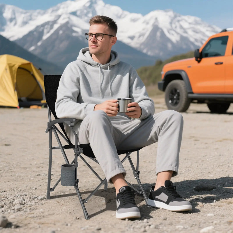 Portable Folding Oxford Cloth Camping Chair with Cup Holder and Side Pocket by DirectDeals