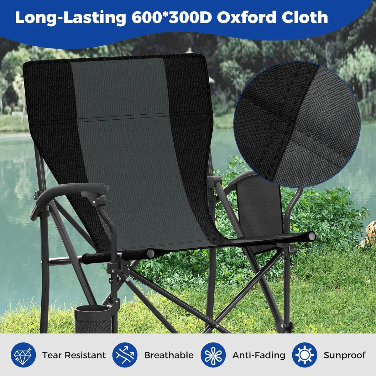 Portable Folding Oxford Cloth Camping Chair with Cup Holder and Side Pocket, photo 14 of 16