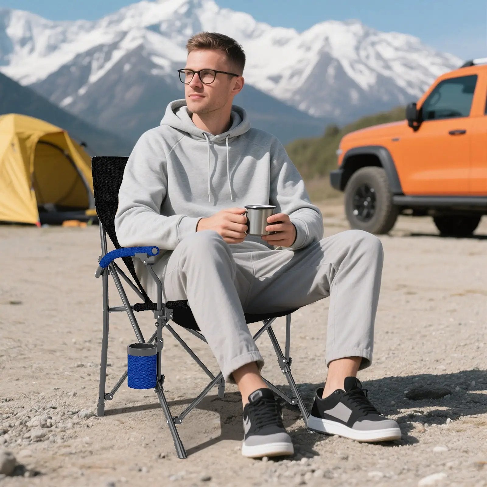Portable Folding Oxford Cloth Camping Chair with Cup Holder and Side Pocket by DirectDeals