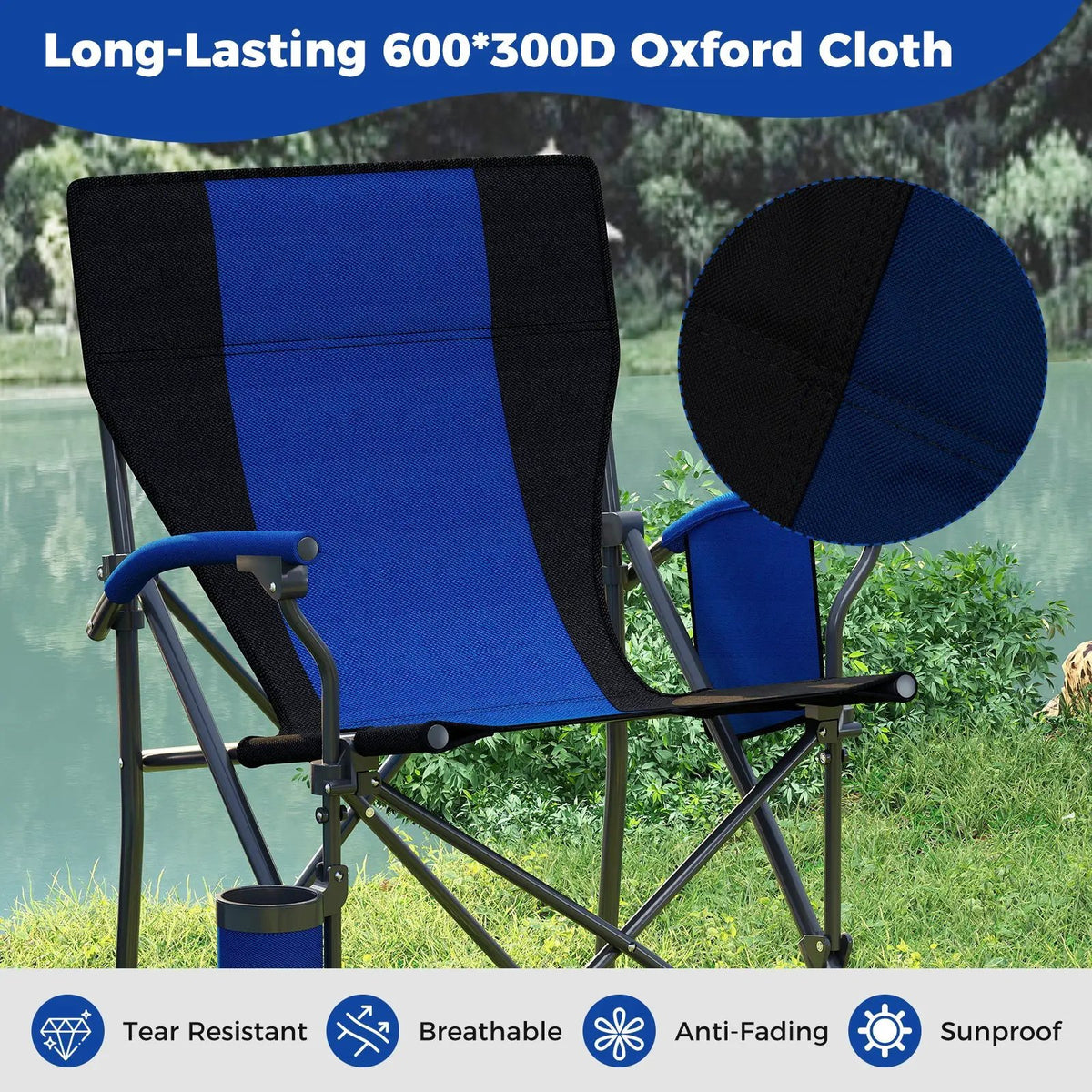 Portable Folding Oxford Cloth Camping Chair with Cup Holder and Side Pocket, photo 13 of 16