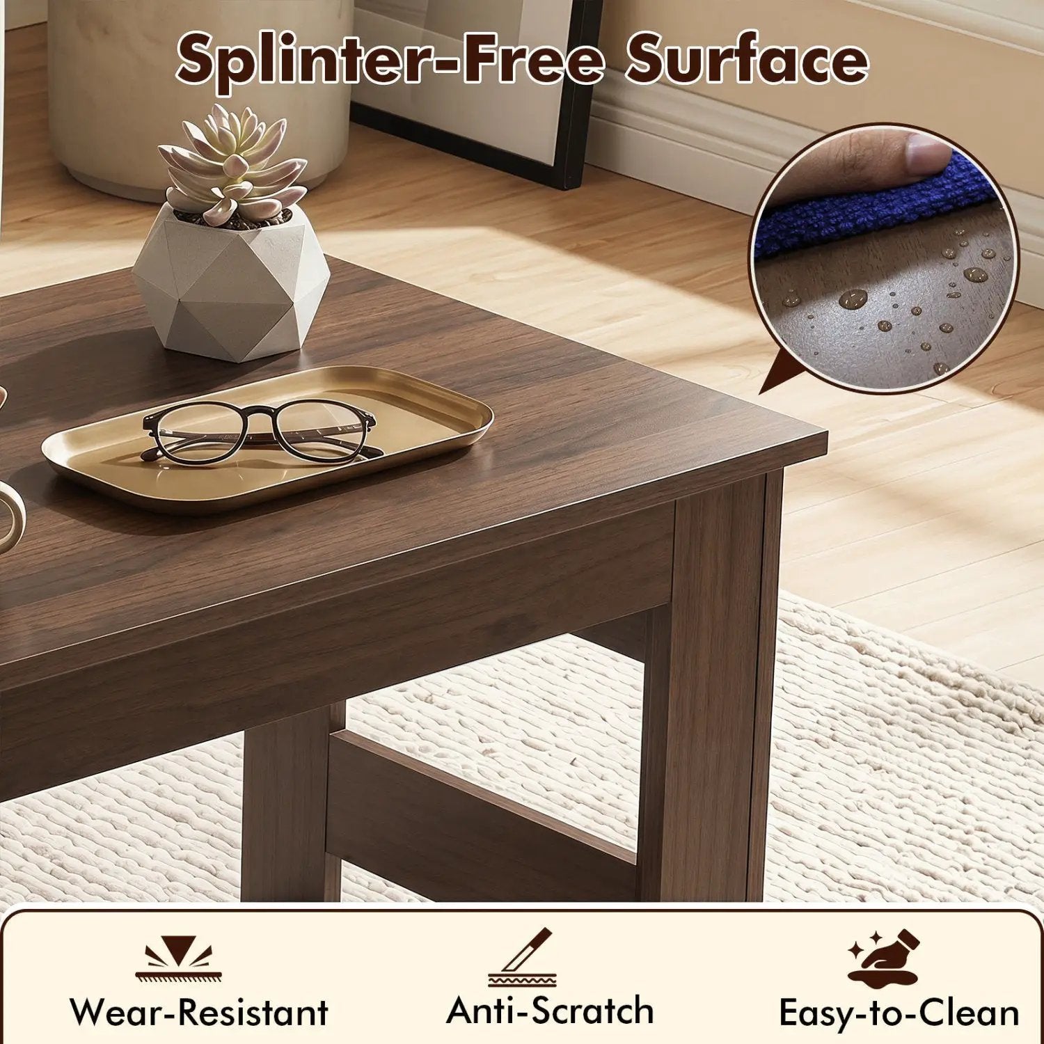 Folding Coffee Table with Collapsible Legs - 31.5" x 16" by DirectDeals