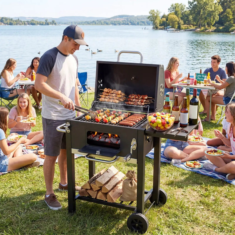 Charcoal Grill with Adjustable Tray and Wheels by DirectDeals